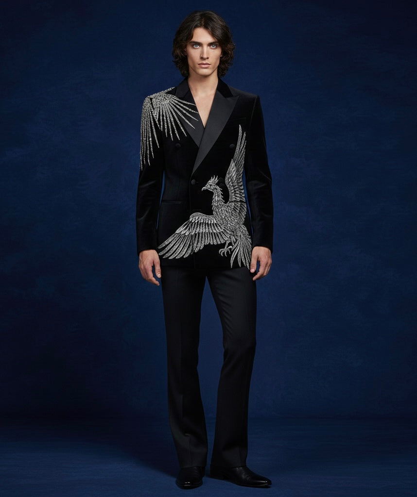 Royal Black Designer Suit with Intricate Silver Embroidery