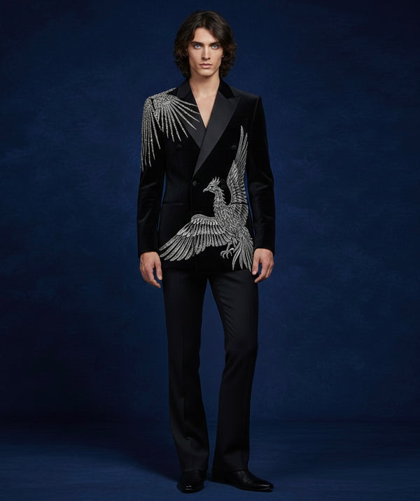 Royal Black Designer Suit with Intricate Silver Embroidery