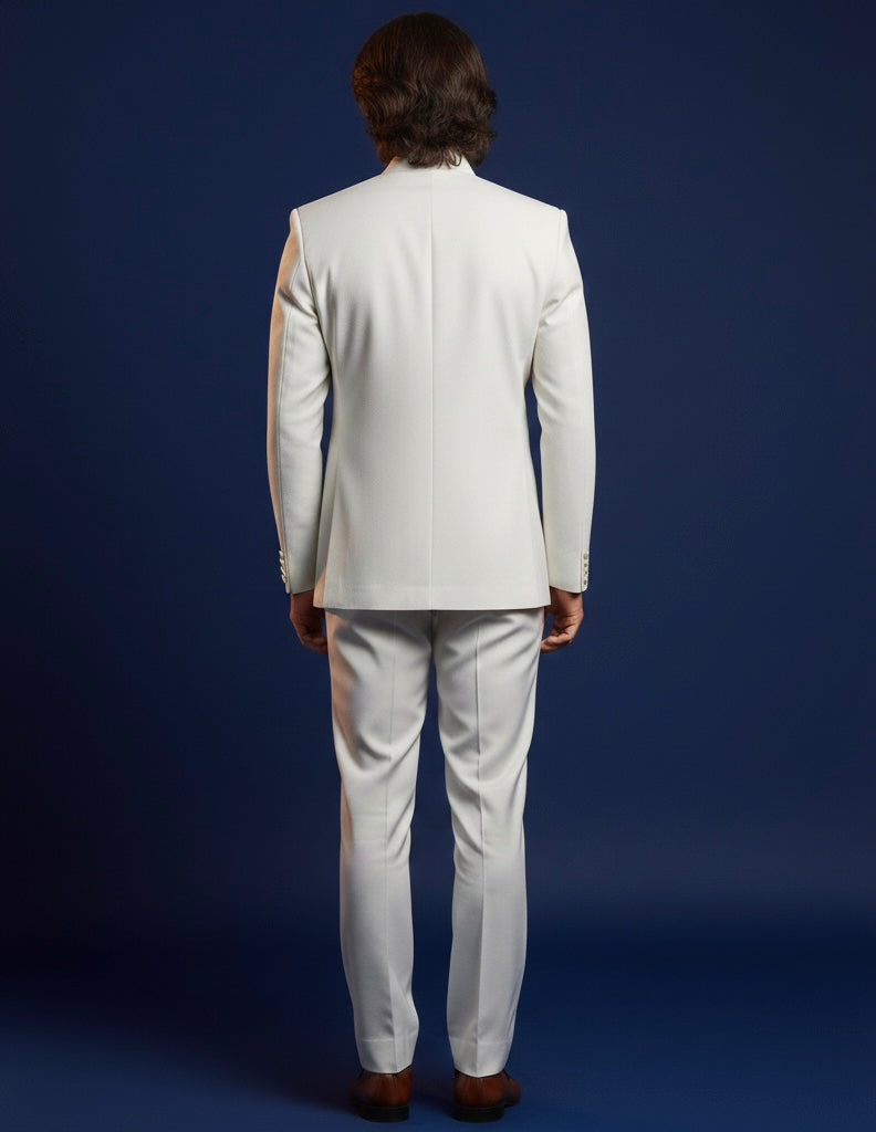 Royal White Bandhgala Jodhpuri Suit with Luxury Blue Floral Embroidery