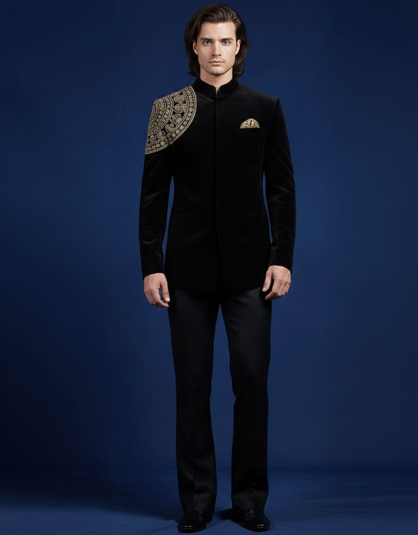 Midnight Royalty Black Velvet Jodhpuri