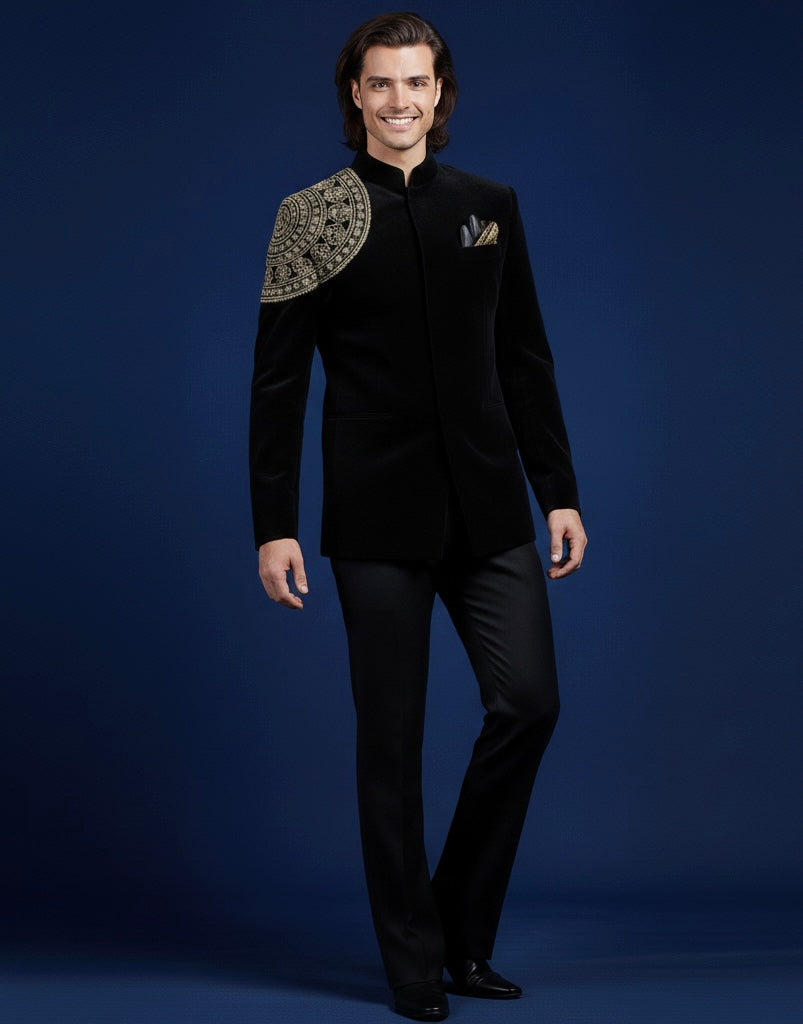 Midnight Royalty Black Velvet Jodhpuri