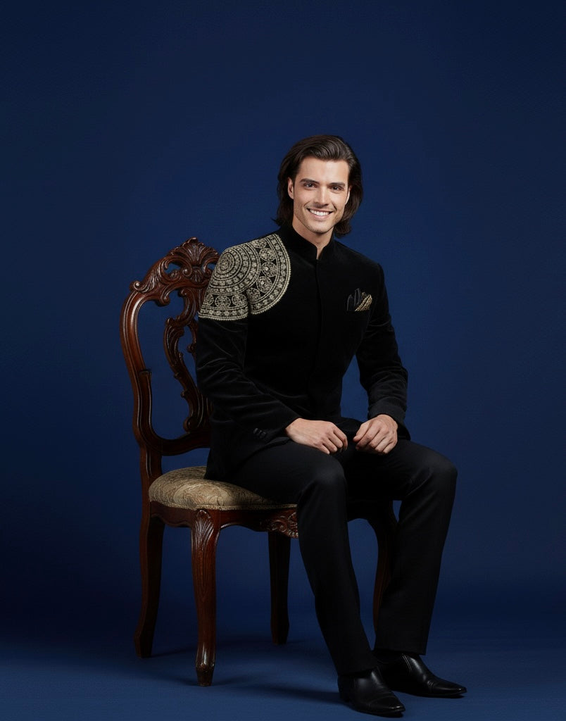 Midnight Royalty Black Velvet Jodhpuri