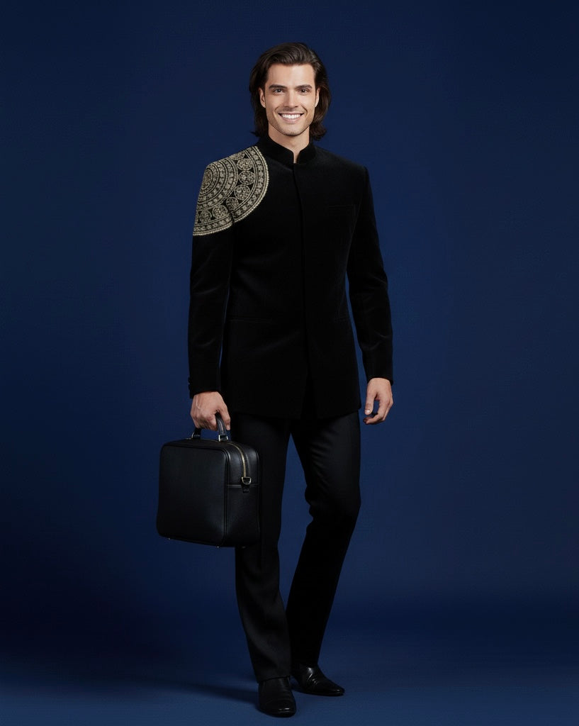 Midnight Royalty Black Velvet Jodhpuri