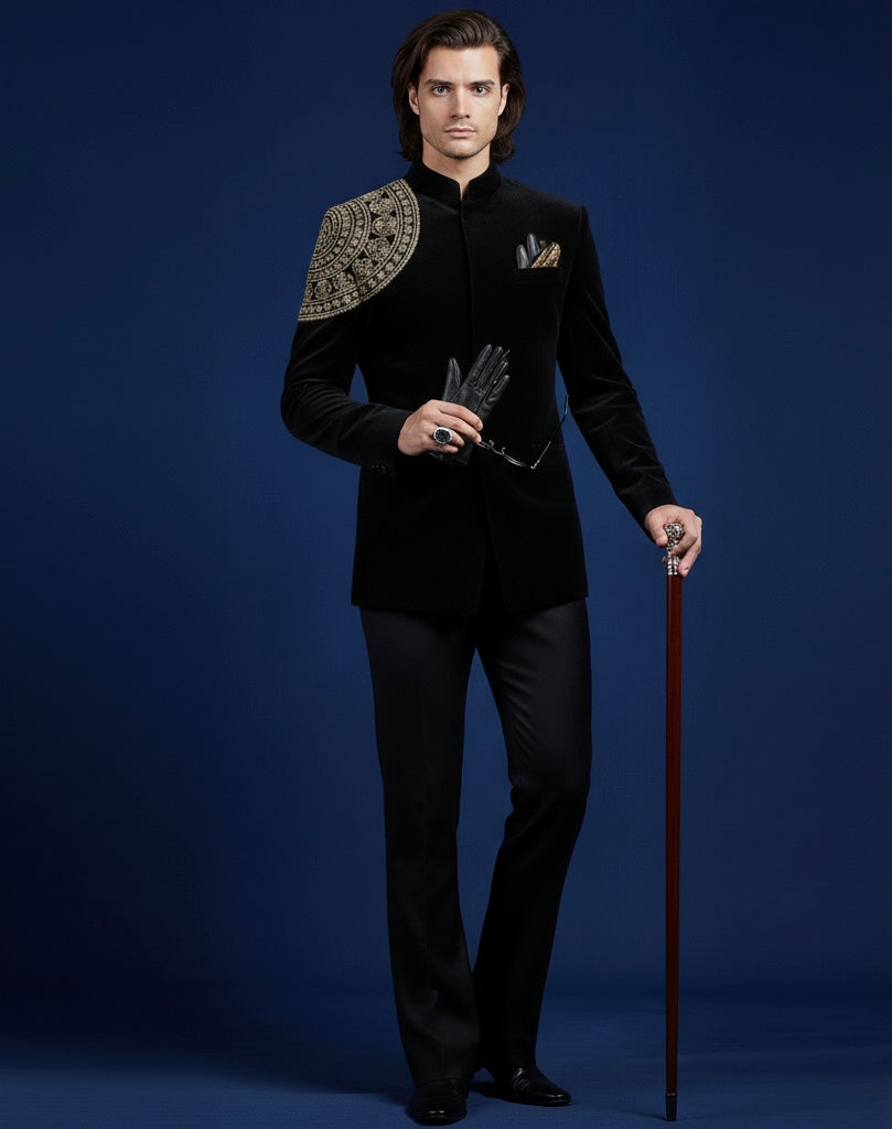 Midnight Royalty Black Velvet Jodhpuri