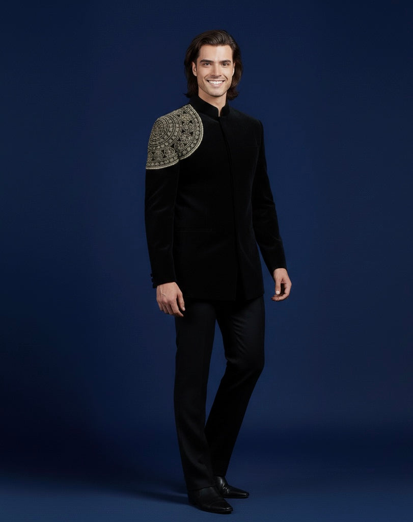 Midnight Royalty Black Velvet Jodhpuri
