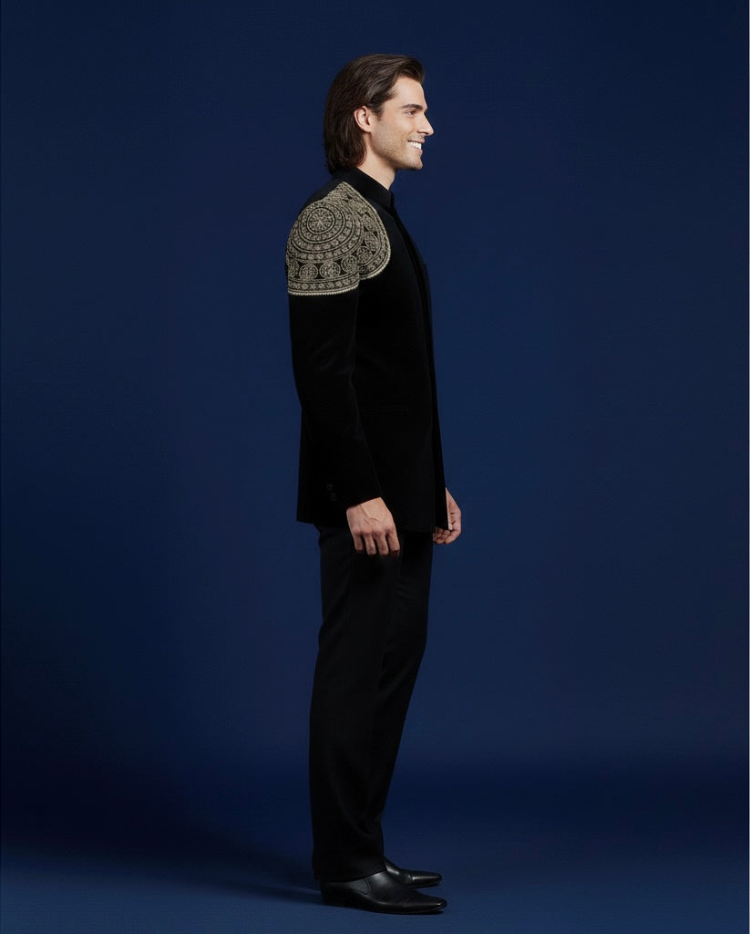 Midnight Royalty Black Velvet Jodhpuri