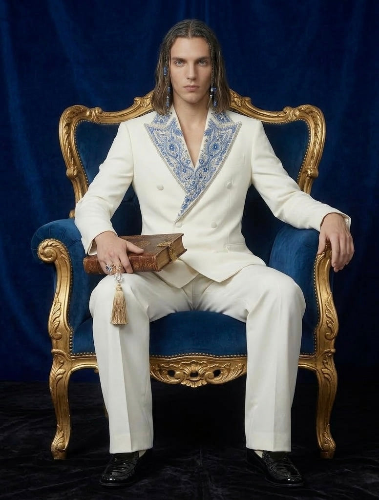 Ivory Royale Double-Breasted Suit – Hand Embroidered Luxury