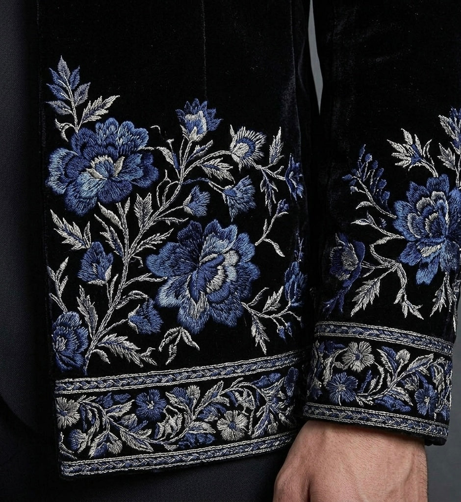 Royal Layered Black Embroidered Jacket Set – Contrast Luxury Statement