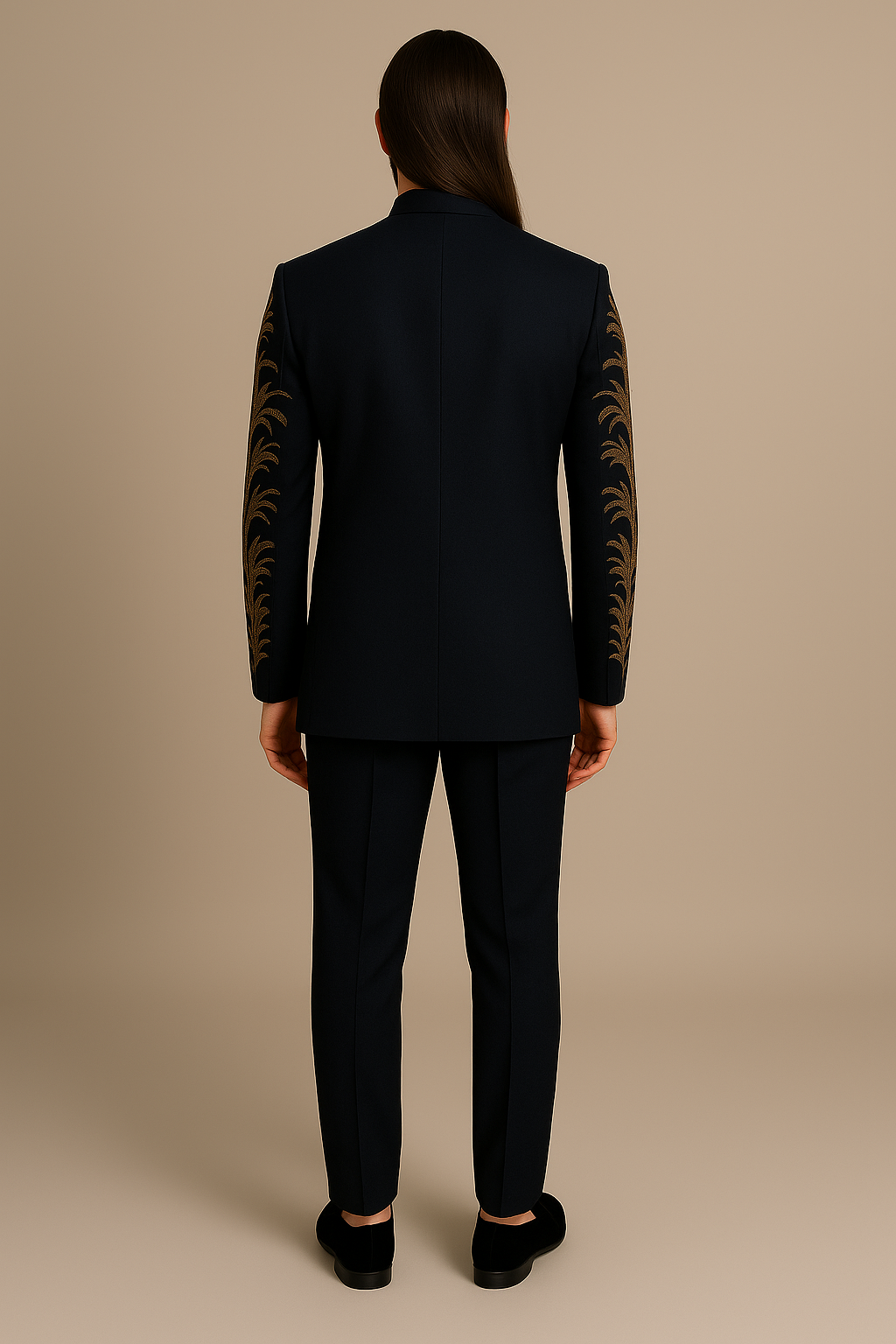 Black Jodhpuri Bandhgala Luxury Suit with Gold Embroidery | P&H BY PRIYANSHU
