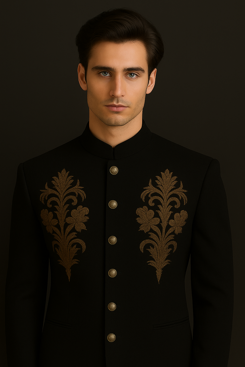 Black Jodhpuri Bandhgala Suit with Gold Embroidery | P&H BY PRIYANSHU