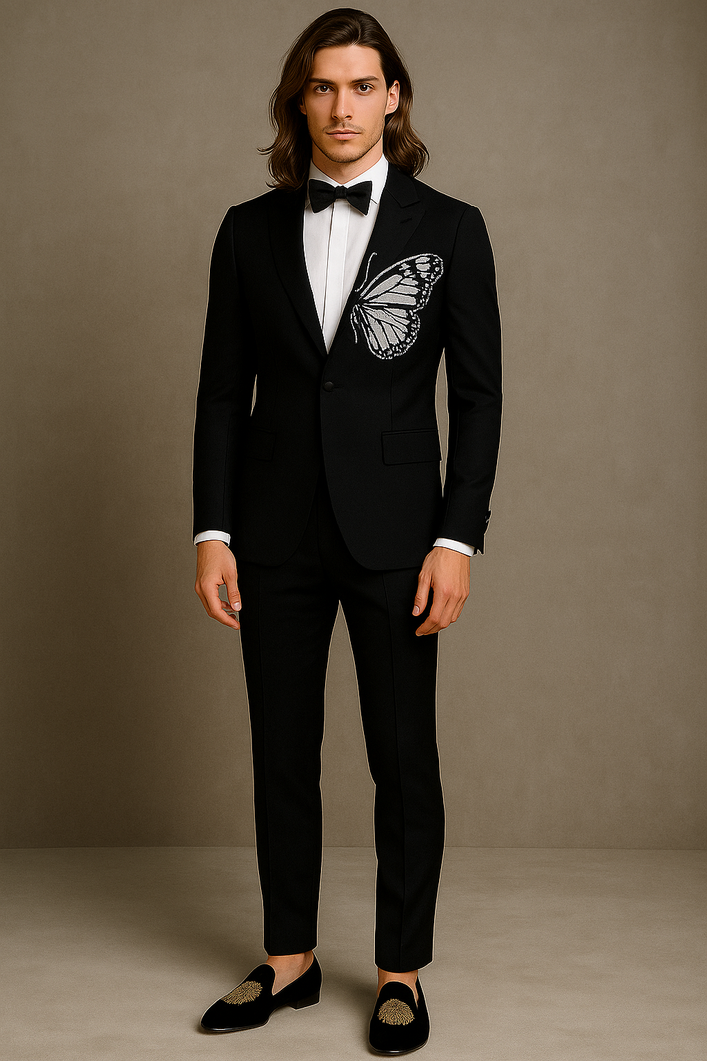 Black Luxury Tuxedo with Butterfly Design | P&H BY PRIYANSHU