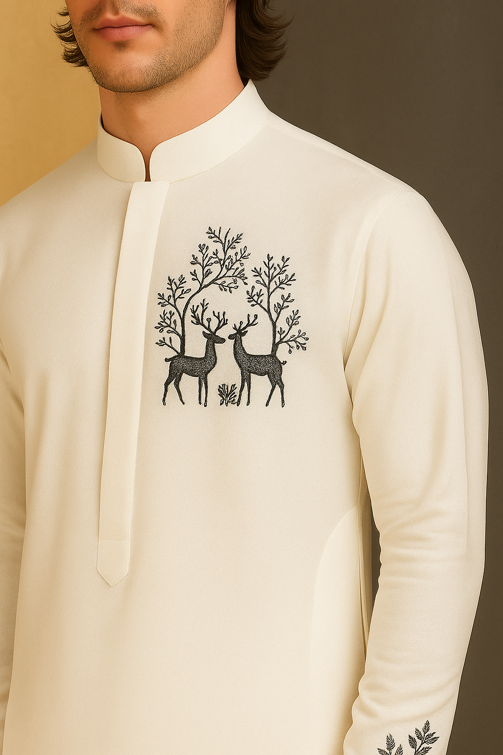White Hand-Embroidered Kurta for Men | P&H BY PRIYANSHU