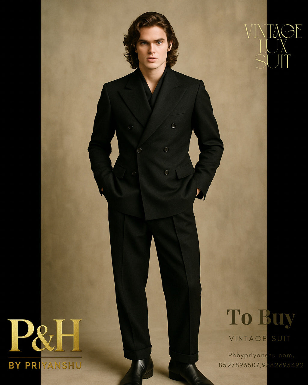 Black Double-Breasted Luxury Suit | P&H BY PRIYANSHU