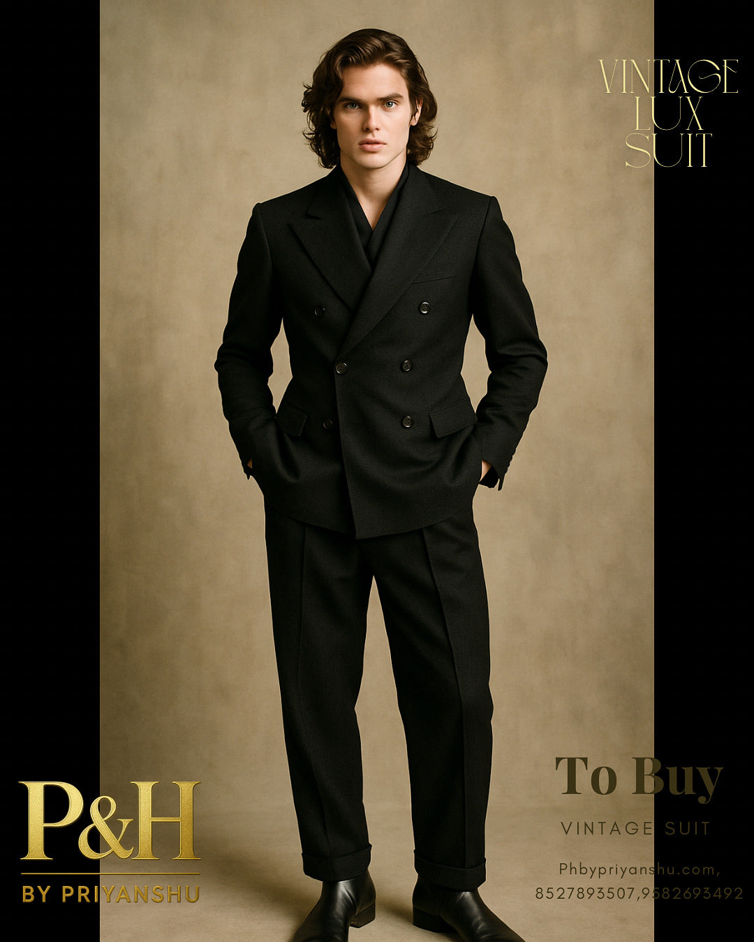 Black Double-Breasted Luxury Suit | P&H BY PRIYANSHU