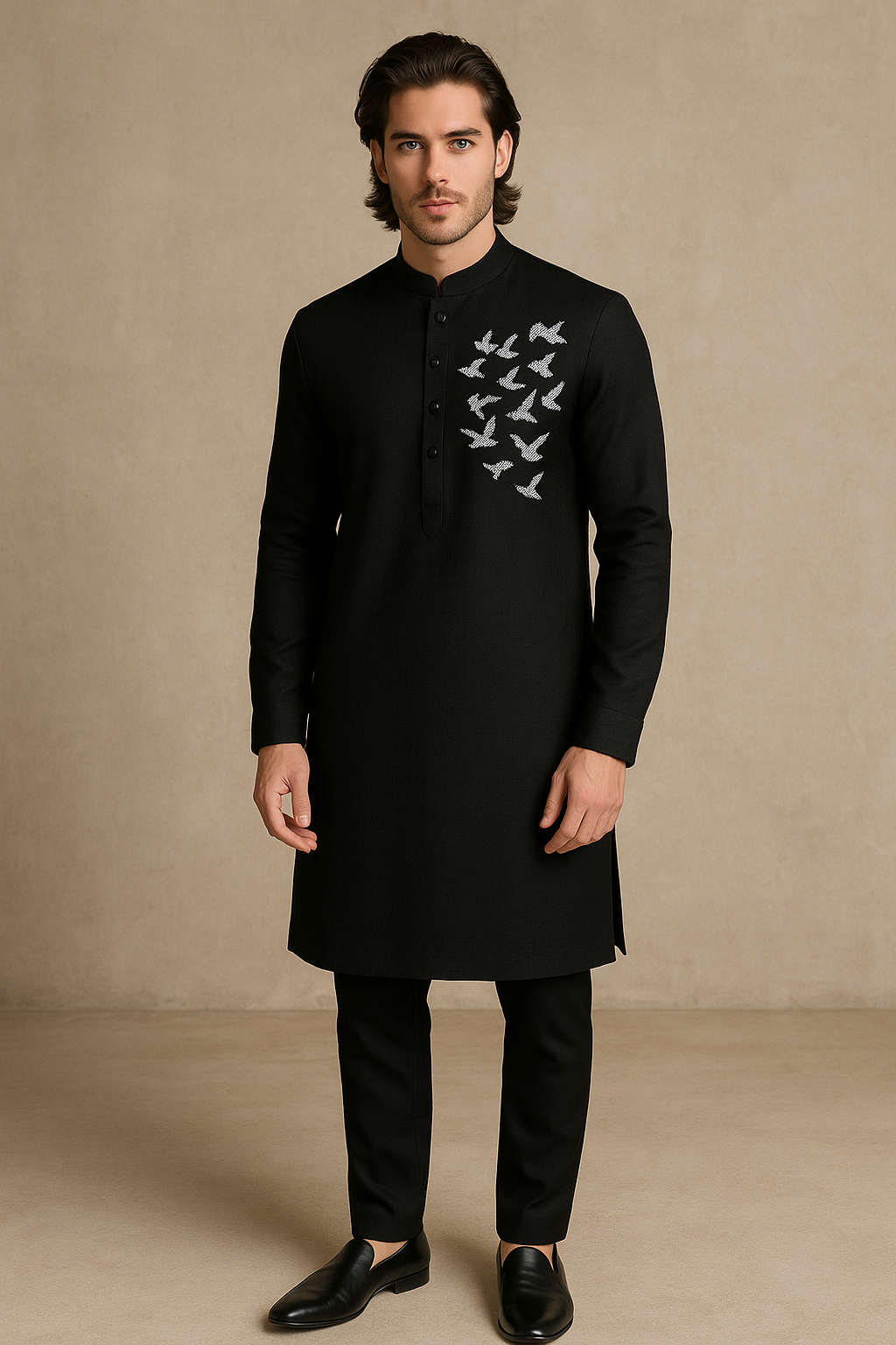 Handcrafted Black Kurta with Hand Embroidery | P&H BY PRIYANSHU