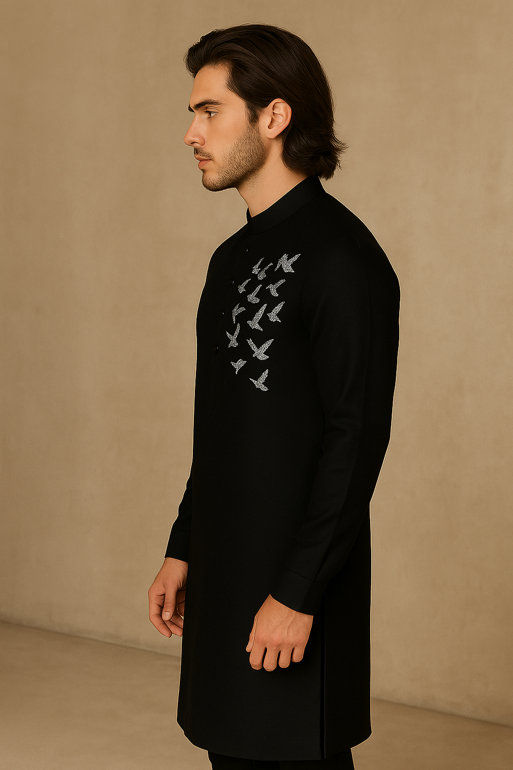 Handcrafted Black Kurta with Hand Embroidery | P&H BY PRIYANSHU