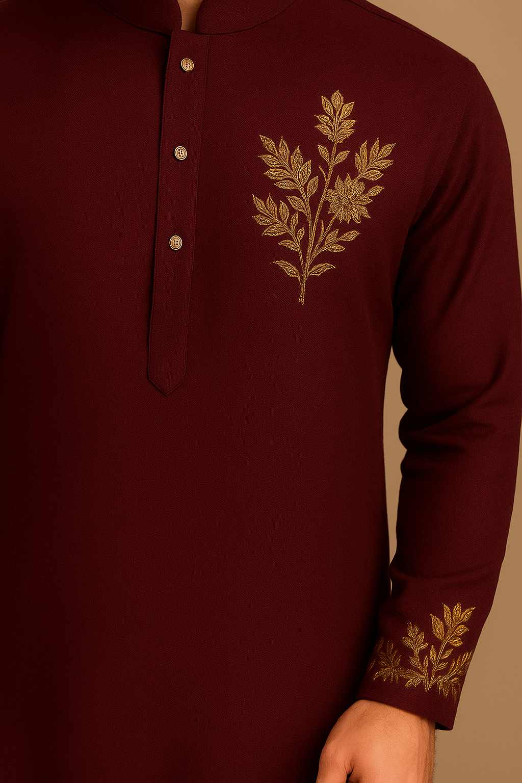 Maroon Kurta with Exquisite Gold Embroidery | P&H BY PRIYANSHU