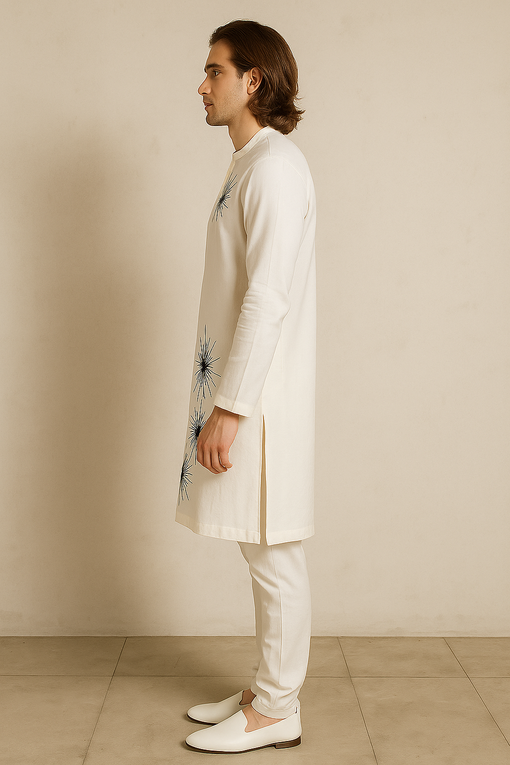 White Kurta with Black Starburst Embroidery | P&H BY PRIYANSHU