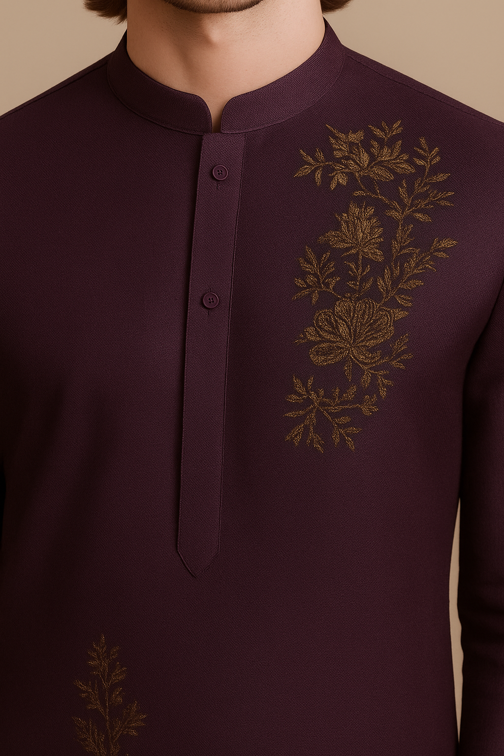 Dark Purple Kurta with Intricate Hand Embroidery | P&H BY PRIYANSHU