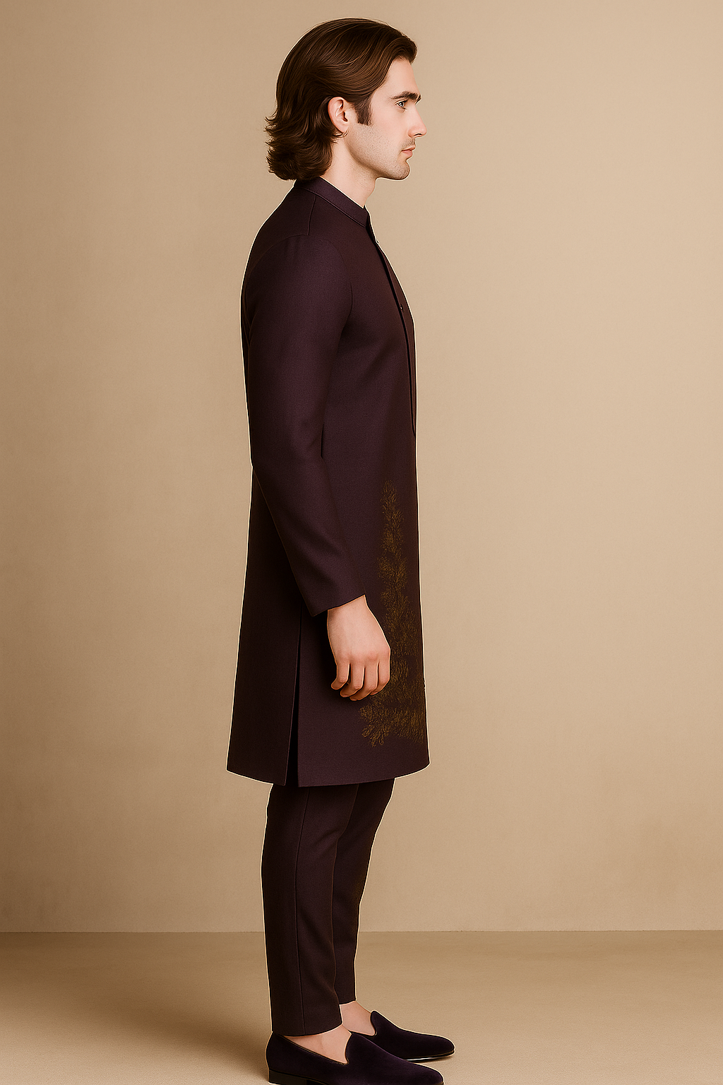 Dark Purple Kurta with Intricate Hand Embroidery | P&H BY PRIYANSHU