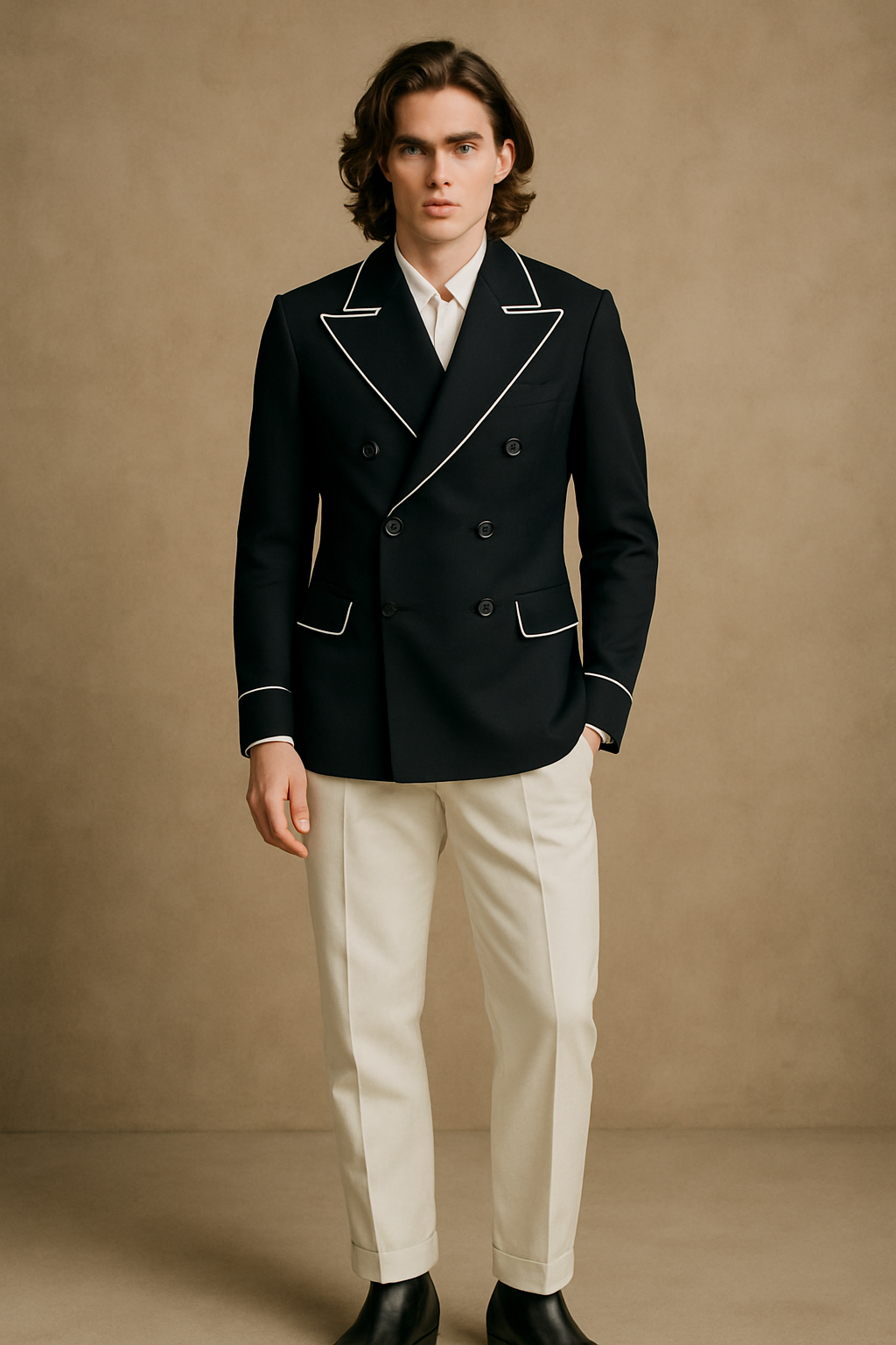 Vintage Luxury Matt Black Double-Breasted Suit for Men with Off-White Pant | Designer Formalwear by P&H by Priyanshu