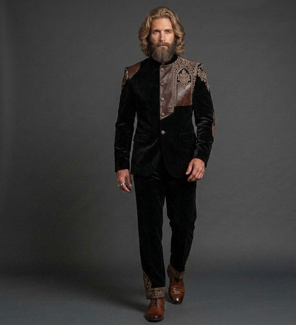 Regal Ember – Premium Black Velvet Jodhpuri Bandhgala Suit