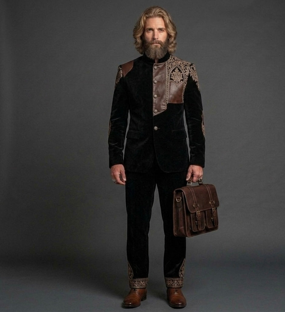 Regal Ember – Premium Black Velvet Jodhpuri Bandhgala Suit
