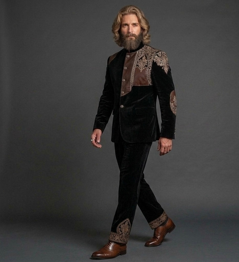 Regal Ember – Premium Black Velvet Jodhpuri Bandhgala Suit