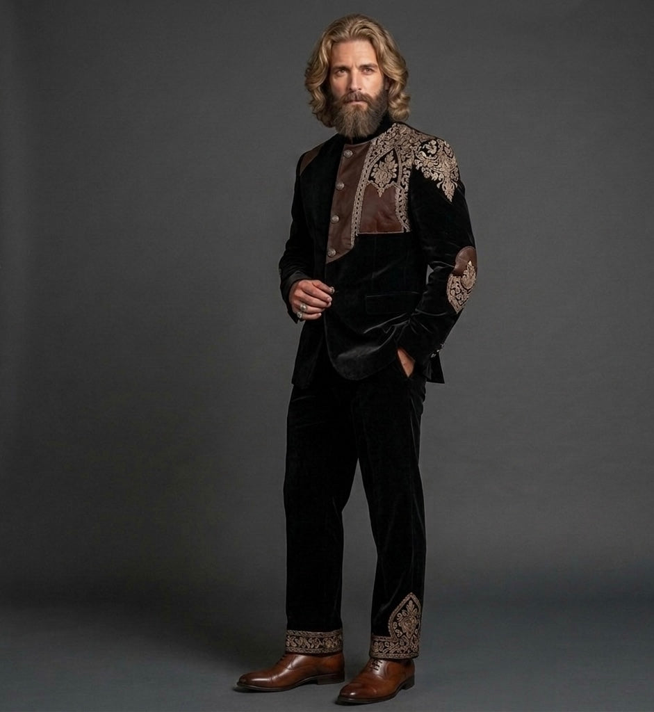 Regal Ember – Premium Black Velvet Jodhpuri Bandhgala Suit