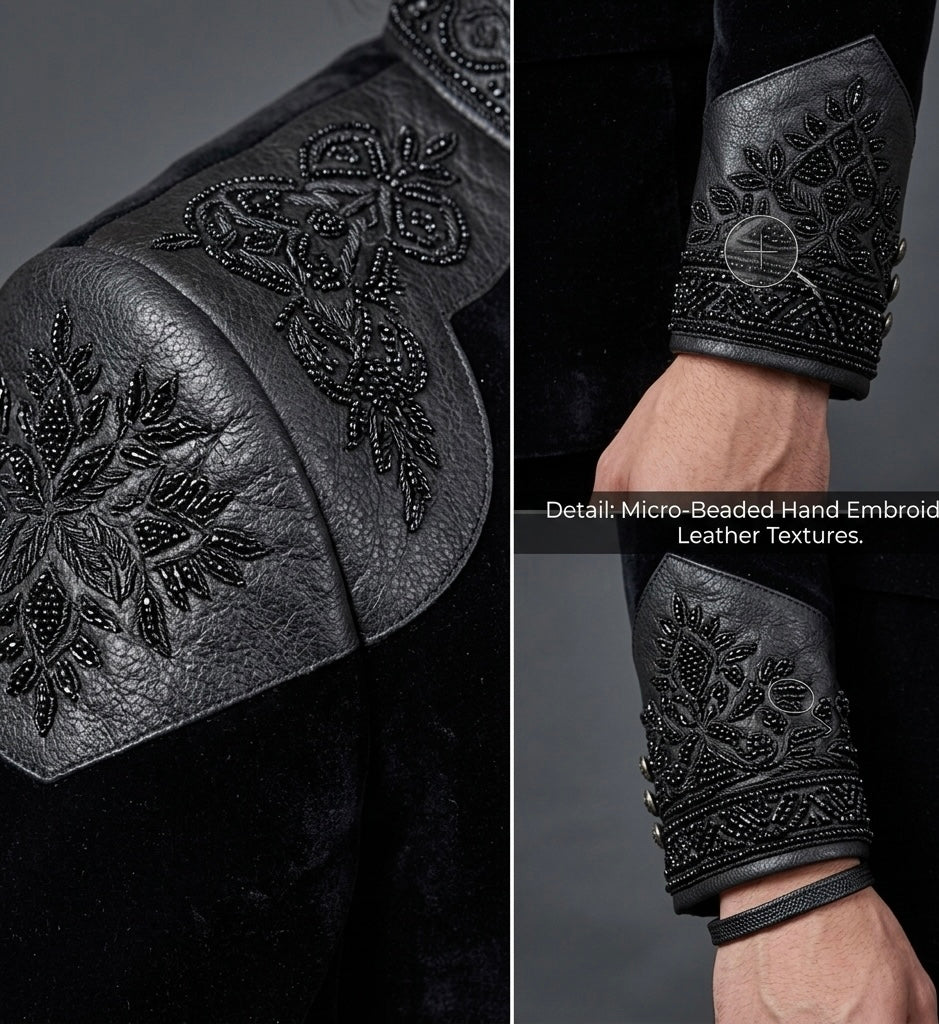 Royal Obsidian – Luxury Black Velvet Jodhpuri Suit