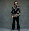 Imperial Noir – Luxury Metallic Embroidered Velvet Blazer Suit