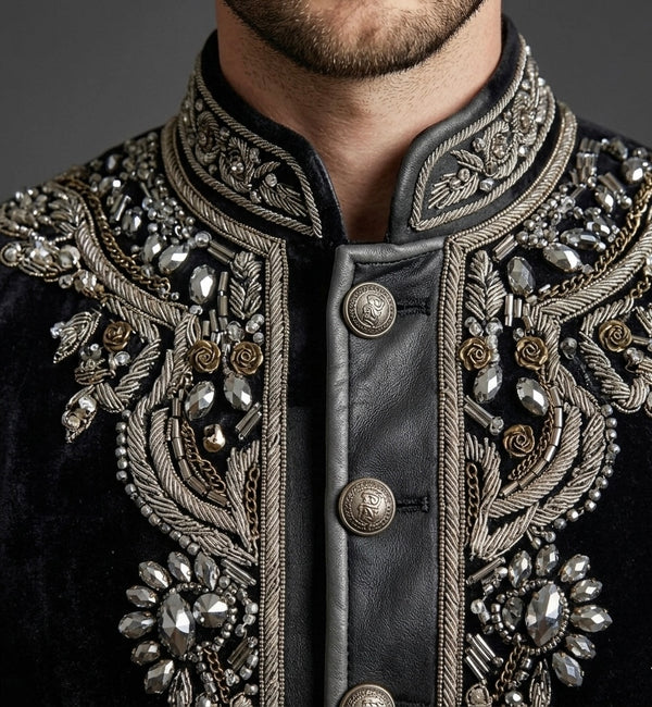 Midnight Monarch – Luxury Black Velvet Jodhpuri Bandhgala Suit