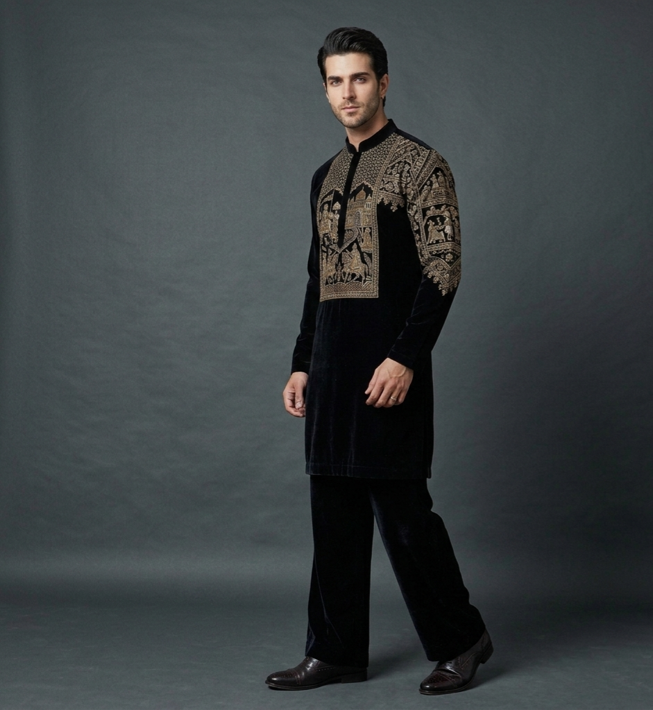Midnight Empire – Luxury Hand Embroidered Velvet Kurta Set