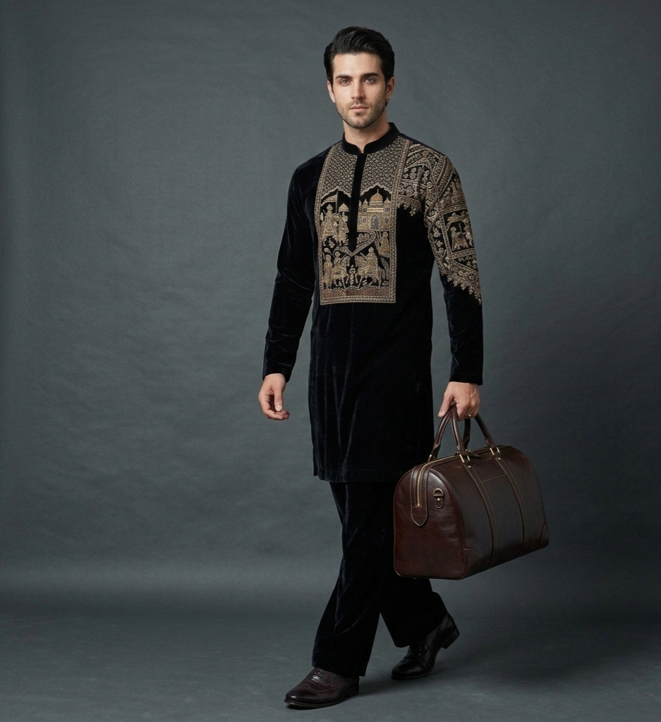 Midnight Empire – Luxury Hand Embroidered Velvet Kurta Set