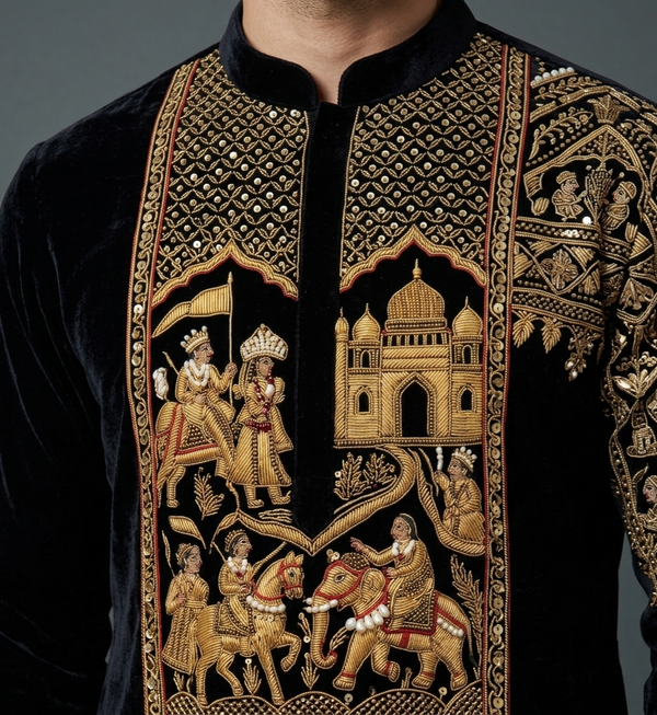 Midnight Empire – Luxury Hand Embroidered Velvet Kurta Set