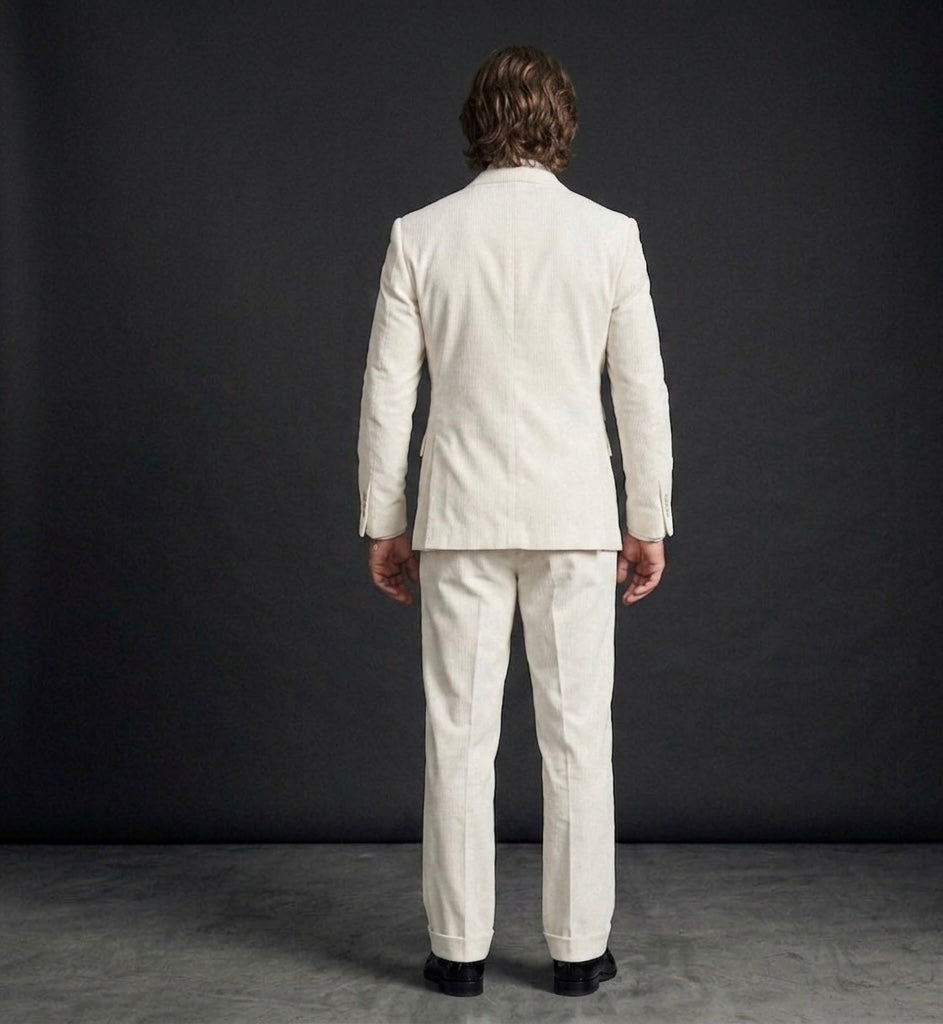 Luxury Ivory Velvet Double-Breasted Suit With Wide-Leg Bootcut Trousers