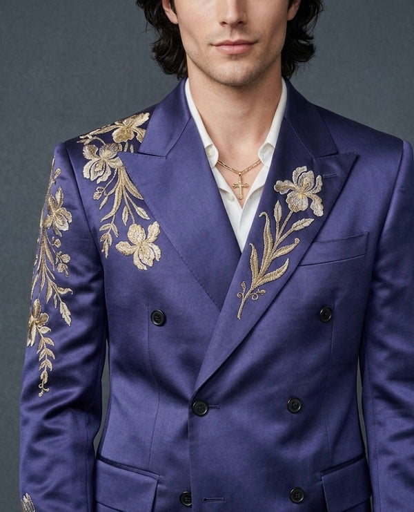 Double Breasted Iris Blue Couture Suit