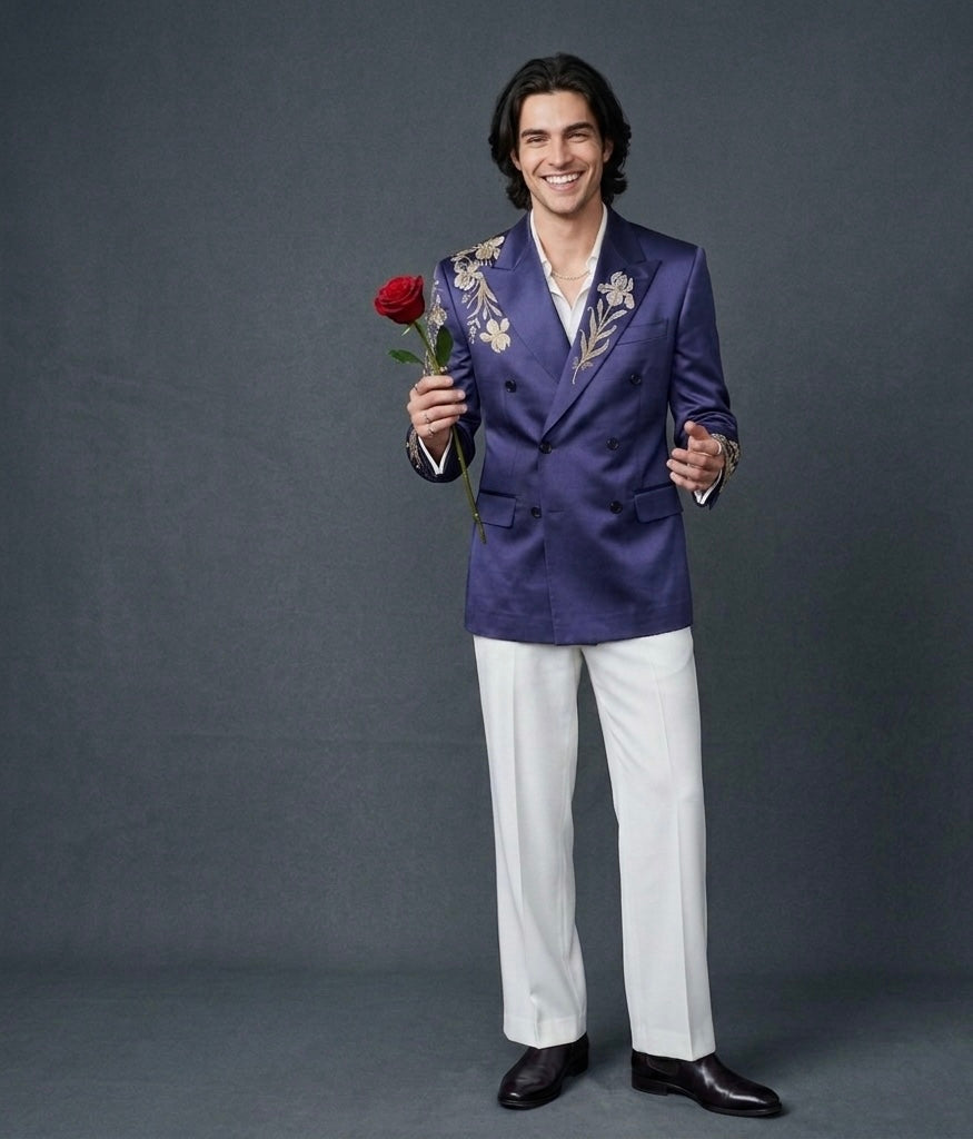 Double Breasted Iris Blue Couture Suit