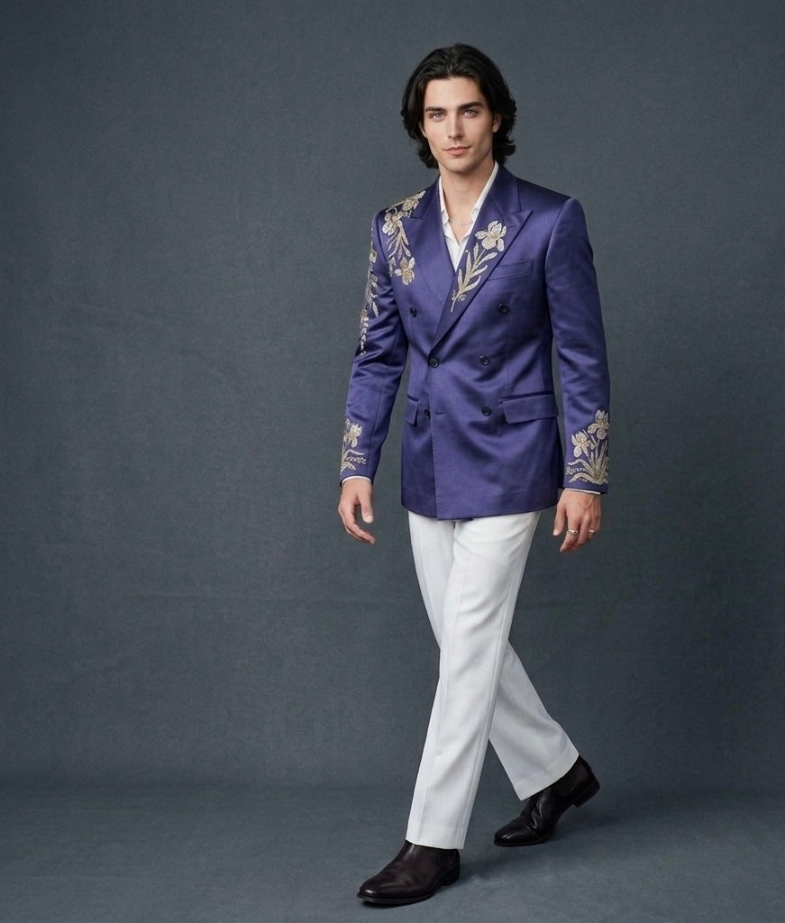 Double Breasted Iris Blue Couture Suit