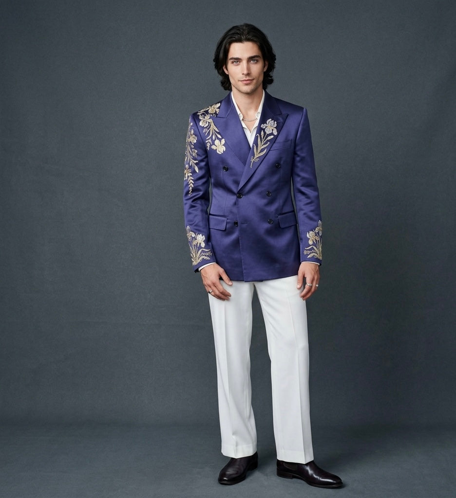 Double Breasted Iris Blue Couture Suit
