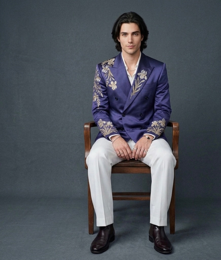 Double Breasted Iris Blue Couture Suit