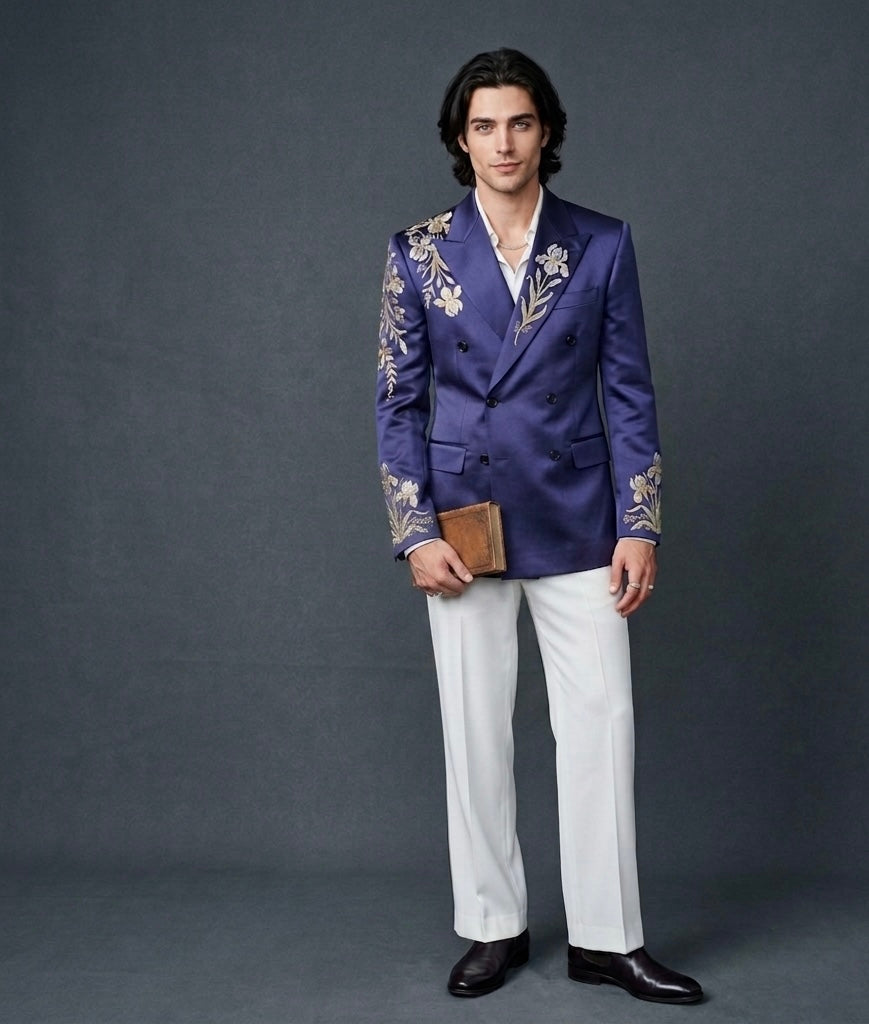 Double Breasted Iris Blue Couture Suit