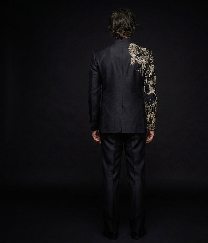 Jodhpuri Suit Luxury Black Silk Hand Embroidered