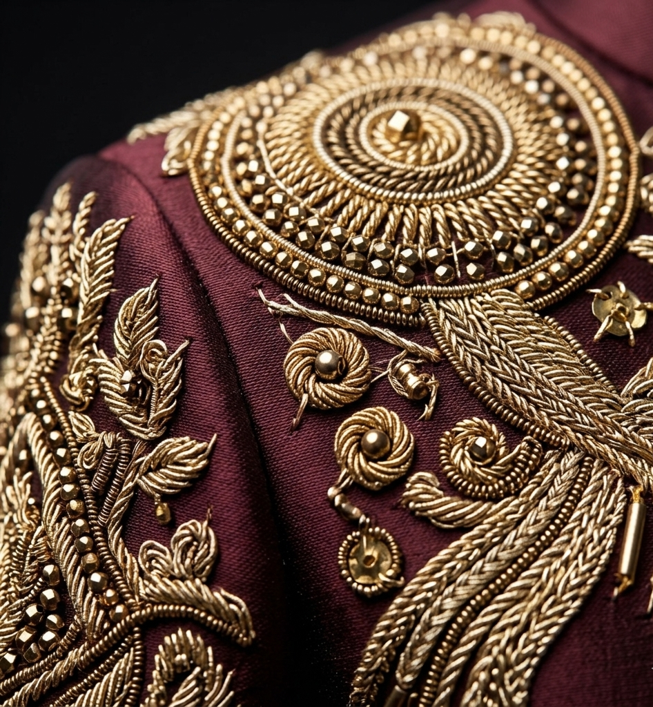 Jodhpuri Suit – REGEL Hand Embroidered Burgundy Silk