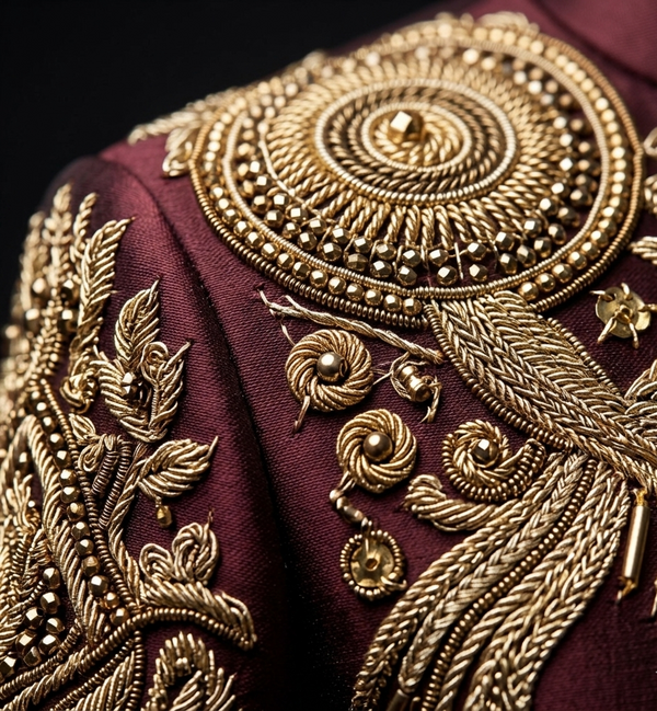 Jodhpuri Suit – REGEL Hand Embroidered Burgundy Silk