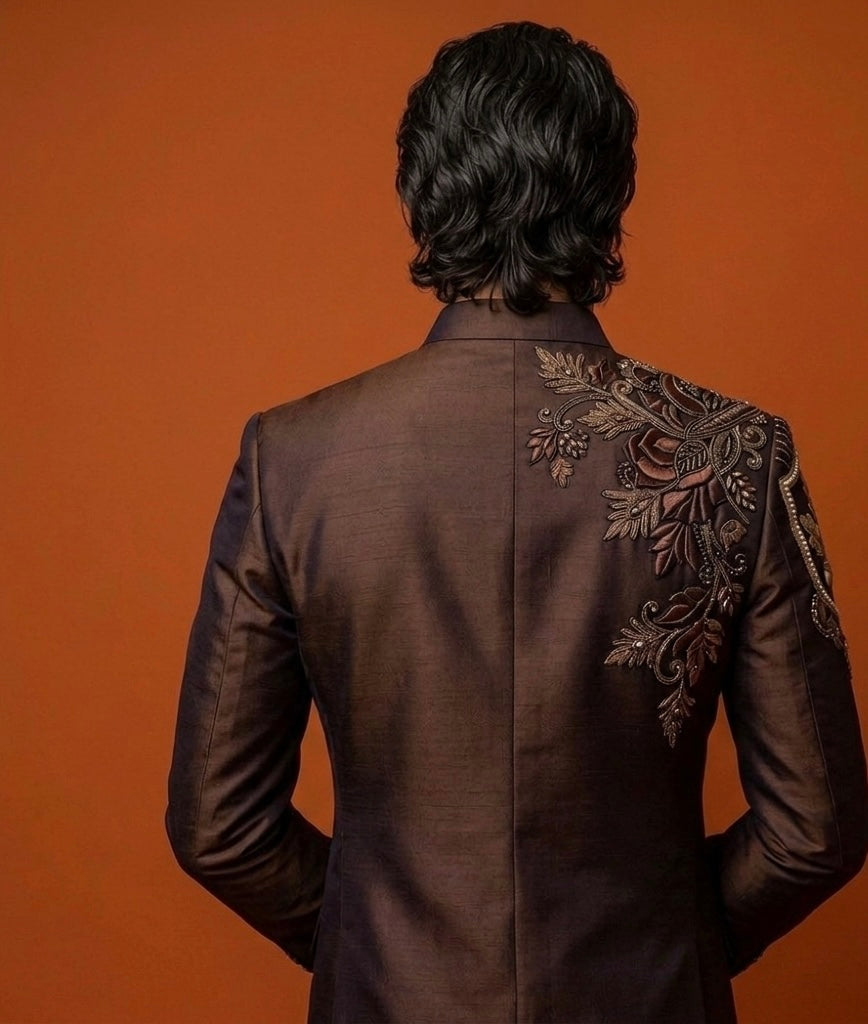 Jodhpuri Suit – The Oak & Empire Hand Embroidered Brown edition