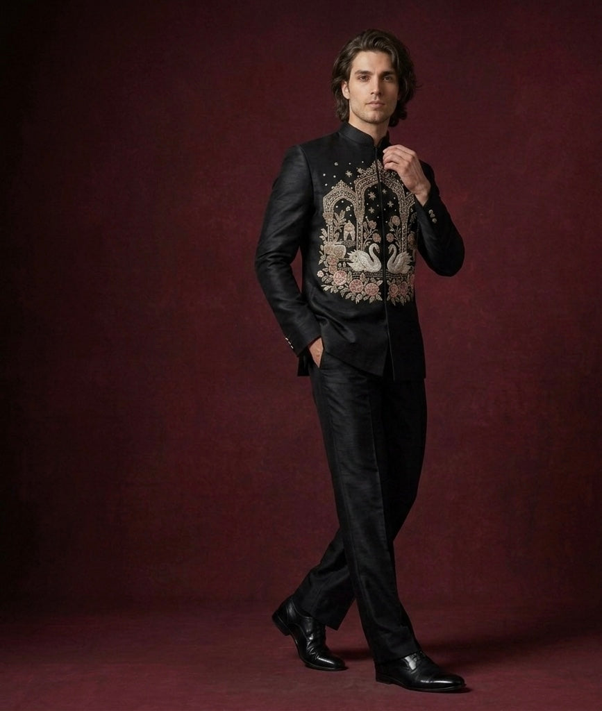 Luxury Black Embroidered Jodhpuri Suit