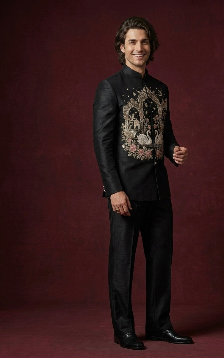 Luxury Black Embroidered Jodhpuri Suit