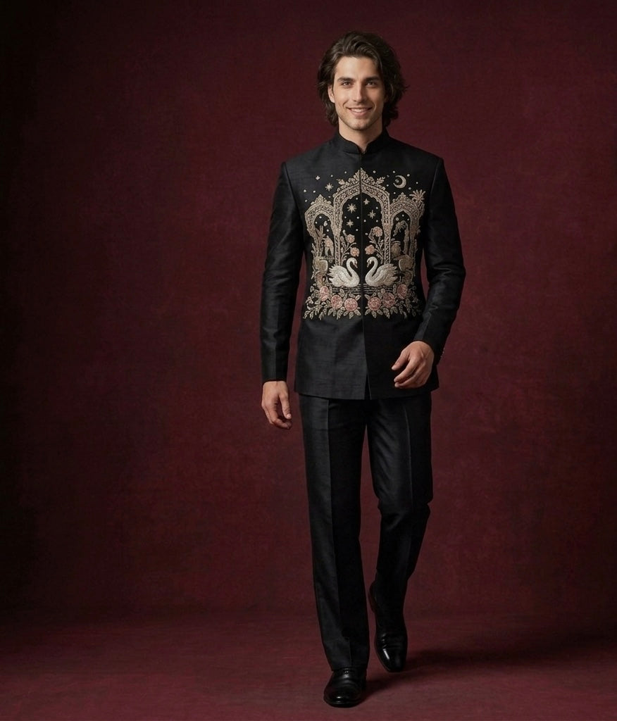 Luxury Black Embroidered Jodhpuri Suit