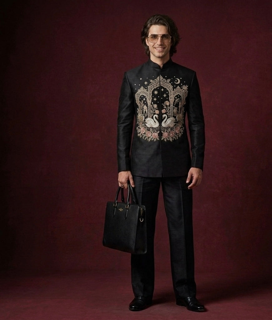 Luxury Black Embroidered Jodhpuri Suit